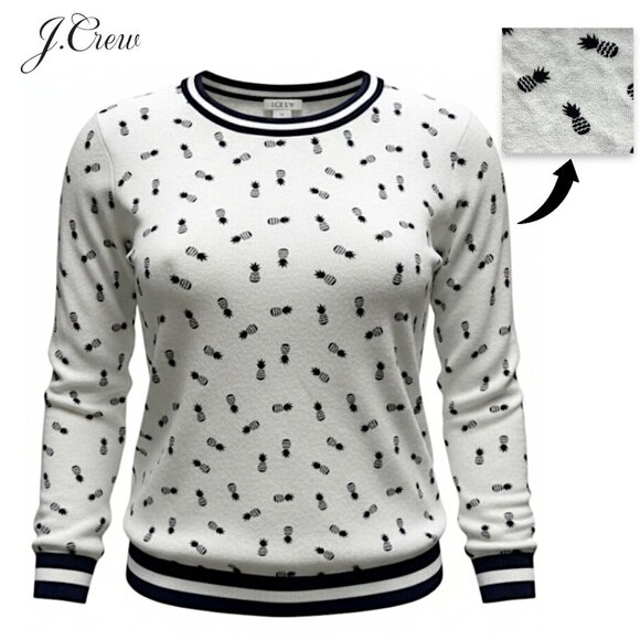 🍍J. Crew Pineapple Print Sweater Cotton Lightweight Preppy White Sweater | XS - Picture 1 of 8